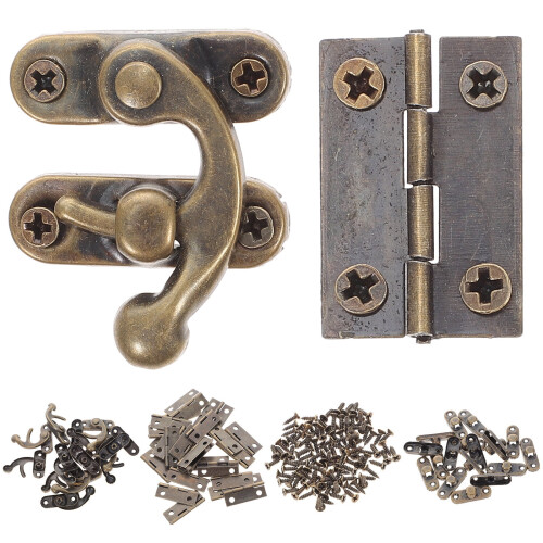 Small Hinge Swing Arm Latch Set - Antique Style Hasp Hinge Hardware Replacement Kit