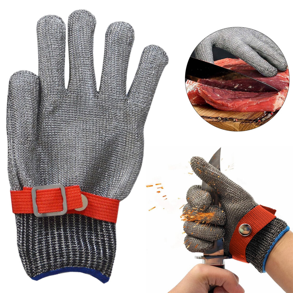 A9 Cut Glove Grade Stainless Wire Mesh Metal Gloves Cutting Gloves For Kitchen Meat Cutting Shucking Fish Fillet, Red2 9152228399303