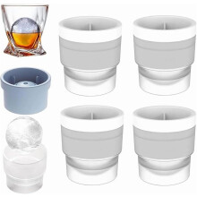 Siliconen ijsbolvormen, grote ronde ijsblokjesvormen set van 4 met deksels – geschikt voor cocktails, bourbon en andere dranken (wit)