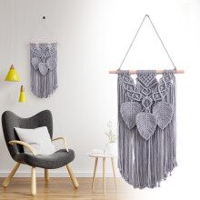 23.6" Macrame Wall Hanging – Boho Chic Woven Tapestry with Leaves & Tassels, Compatible with Living Room, Bedroom, Home Decor