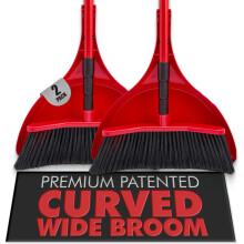 Da Vinci Curved Angle Broom & Dustpan Combo (2) – Heavy Duty, Steel Telescopic Handle, PVC Bristles, Pet Hair & Dust, Indoor/Outdoor, Compatible