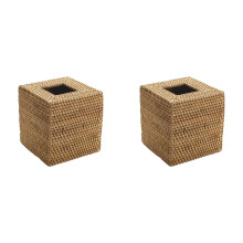 Boîte à mouchoirs en rotin tressé à la main, 14 x 14 x 14,5 cm (2 pièces)