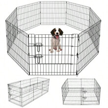 Sammenklappelig 8-panels hundegård 61 cm sort