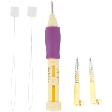 Kit de bordado con aguja perforadora, 3 tamaños de aguja, kit de manualidades para coser y tejer – Compatible con hilos amarillos y morados.