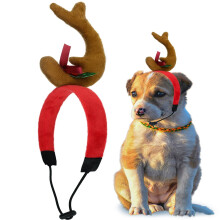 Diadema de reno para perros pequeños/medianos – Banda elástica ajustable, accesorio para mascotas de Navidad y Halloween, color marrón.