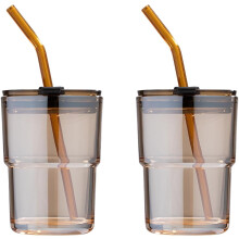 Gobelet isotherme avec paille et couvercle, format voyage, idéal pour le café et le thé glacé. Verre à parois épaisses et isolant.