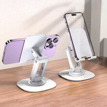 Adjustable 360 Rotating Foldable Aluminum Phone Stand for Desk – Compatible with Android, White