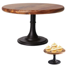 Houten taartstandaard – Licht retro kantdesign, hoge standaard van massief natuurlijk hout voor het presenteren van desserts, afternoon tea en