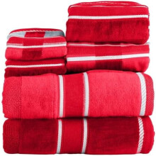 Ensemble de 6 serviettes de bain 100 % coton 525 g/m² (2 draps de bain, 2 gants de toilette, 2 lingettes) – Doux, absorbant, rouge