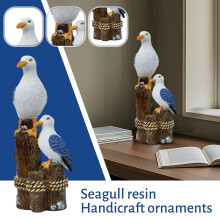 Sculpture de mouette en résine avec socle en corde – 2 pièces, style côtier