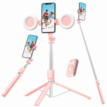 Selfie stativ 6 v 1 s dvojitým doplňovacím světlem a bezdrátovým dálkovým ovládáním | Přenosný nastavitelný stojánek na telefon |