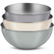 3-Piece Stainless Steel Mixing Bowl Set, Beige/Mint/Light Gray, Nesting, Pure Spout, 1.56/3.17/4.23 Qt