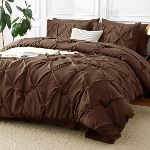 Brown Full Size Comforter Set Pinch Pleat 7-Piece