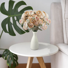 Kunstig bryllupsblomsterbukett - 28 cm ekte silkeblomster til hjemmet, borddekorasjoner, fester - Håndholdt arrangement med én stilk
