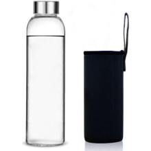 Bouteille d'eau en verre, 360 ml/420 ml/550 ml, gourde de sport avec couvercle en acier inoxydable et sac de protection pour les voyages, la salle de