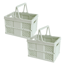 Lot de 2 caisses de rangement pliables, paniers à provisions en plastique avec poignées, pour la voiture, la maison et les pique-niques.