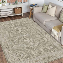 Tapis d'entrée vintage marron 120 x 180 cm, lavable et antidérapant – Convient pour l'intérieur, le bureau, la cuisine et la salle de bain