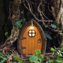 Porte féerique pour arbres – Décoration miniature de jardin féerique d'extérieur, ornement de porte elfique, jouet en bois pour cour