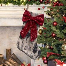Jupe de sapin de Noël en tissu gris, idéale pour la décoration de Noël et les fêtes de fin d'année à la maison.