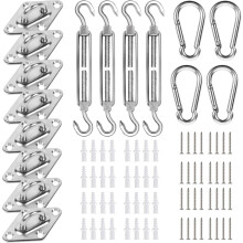 Kit complet de fixation pour voile d'ombrage : 44 pièces en acier inoxydable pour voiles d'ombrage triangulaires et rectangulaires.