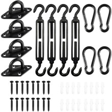 Kit de fixation pour voile d'ombrage triangulaire ou rectangulaire (44 pièces), idéal pour terrasse, jardin et extérieur.