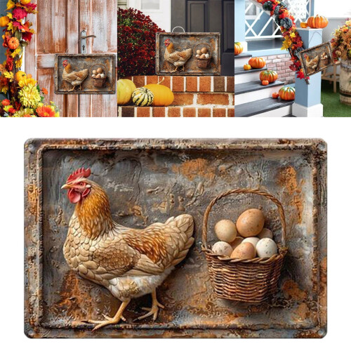 Placa de metal com ovos de galinha da Páscoa (1 unidade) para decoração de parede rústica vintage, 20x30cm (8x12 polegadas), ideal para sala de
