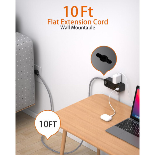 Μαύρο καλώδιο επέκτασης 10ft6πρίζες3θύρες USB Surge 2