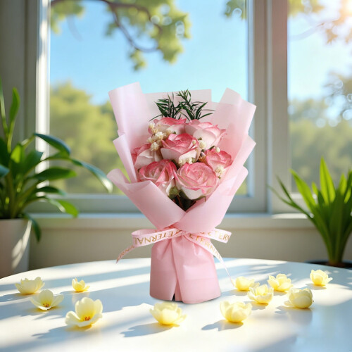 Pink Artificial Roses Long Stem 12 pcs 1