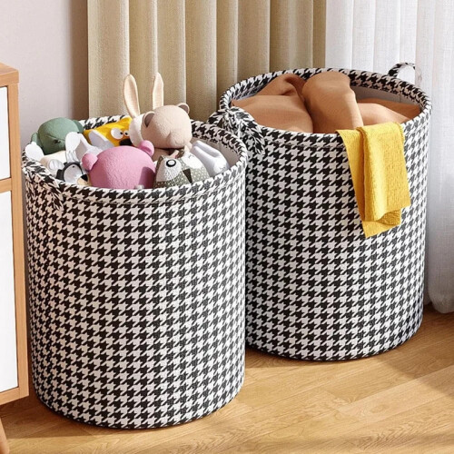Coș de rufe din material textil Houndstooth cu mânere, pliabil 1