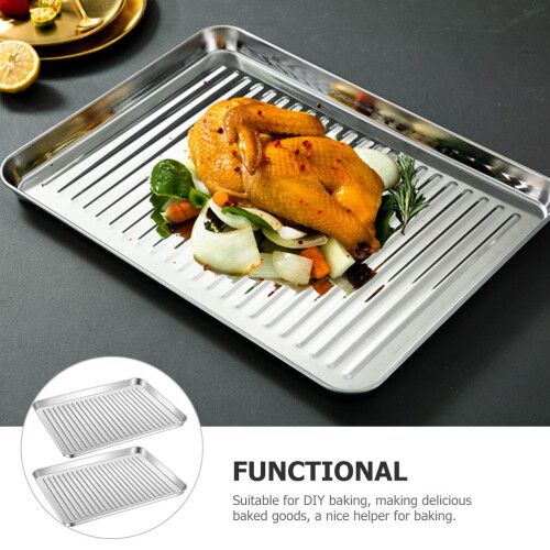 NonStick Stainless Steel Sheet Cake Pan for Home Baking, MultiFunctional Silver Bakeware Set, 2pcs 2