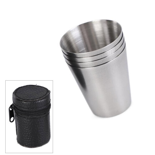 4er-Pack Edelstahl-Schnapsgläser mit PU-Etui 1