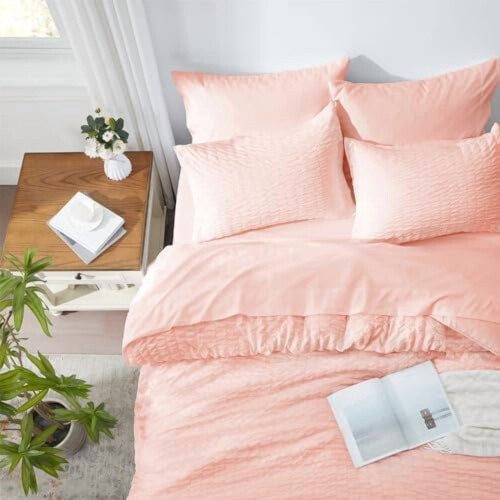 Queen Comforter Set Pink Seersucker 7-Piece 2