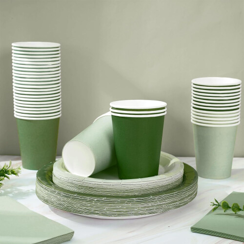 Σετ σερβιρίσματος Nude Sage Green για 48 μερίδες, σερβίτσια μιας χρήσης, 48 πιάτα 9", 48 πιάτα 2