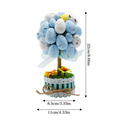 Albero di uova di Pasqua blu con bouquet artificiale, 22 cm 1
