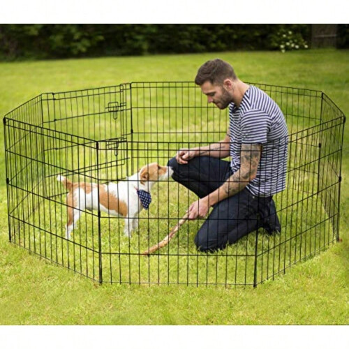 Sammenklappelig 8-panels hundegård 61 cm sort 1