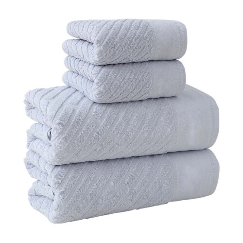 Ensemble de serviettes de bain en coton, 4 pièces, bleu, gris, blanc, marron 1