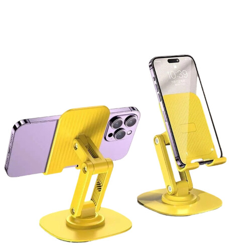 Support de téléphone pliable et rotatif à 360 en aluminium pour bureau – Compatible Android, multi-angles, support jaune robuste 2