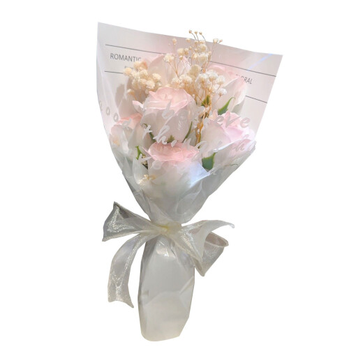Buquê de rosas artificiais preservadas com gipsófila (1 peça) 1