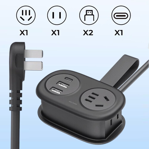 Πολύπριζο ταξιδιού 5 σε 1: 2AC, 2USB-A, 1USB-C, καλώδιο 5 ποδιών – Συμβατό με 1