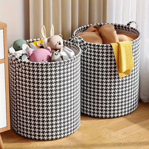Πτυσσόμενο καλάθι πλυντηρίου Houndstooth, μοντέρνο υφασμάτινο καλάθι αποθήκευσης με 1