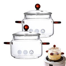Double Ear Glass Pot 15Oz Heat Resistant Borosilicate Glass Saucepan Transp