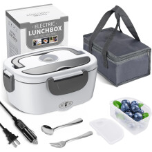 3-in-1 Electric Lunch Box Food Heater, 12V/24V/110V Portable Warmer for Car/Truck/Office, Includes Fork, Spoon & Insulated Bag