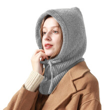 Women's Knit Balaclava, Thermal Windproof Hooded Neck Warmer for Skiing, Snowboarding & Cold Weather—Gray