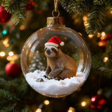 Christmas Animal Snow Globe Ornaments, Glass Ball with Santa Hat Figures for Tree Decor and Holiday Gift(D)