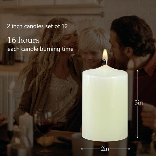 12 Ivory Dripless Pillar Candles 2x3 in 2