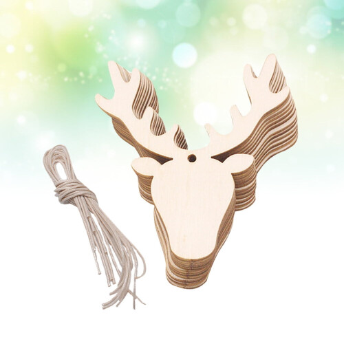 Beige Wooden Reindeer Ornaments Set 2