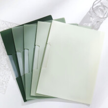 5 cartelline in plastica con clip a scatto, formato A4, impermeabili, colore verde sfumato, compatibili con raccoglitori standard.