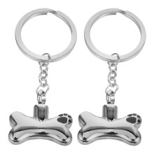2Pcs Pet Urn Charm Keychain Silver Titanium Steel Dog Bone Pendant Memorial Keepsake