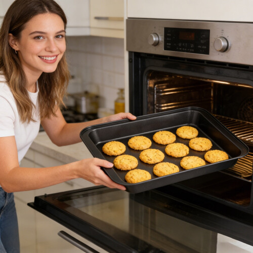 Nonstick Rectangle Baking Sheet Pan, Stackable, Warp-Resistant, Easy-Clean Black Bakeware – Compatible with Standard Ovens 2