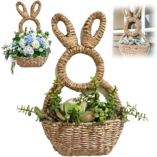 2026 Easter Bunny Hanging Wall Pocket – Handwoven Wicker Basket for Eggs, Spring & Farmhouse Decor